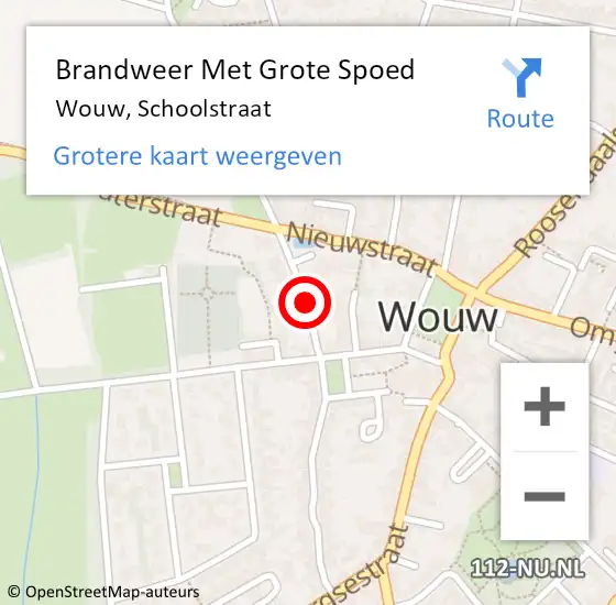 Locatie op kaart van de 112 melding: Brandweer Met Grote Spoed Naar Wouw, Schoolstraat op 18 september 2015 14:16