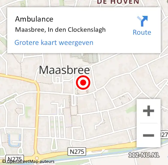 Locatie op kaart van de 112 melding: Ambulance Maasbree, In den Clockenslagh op 18 september 2015 16:25