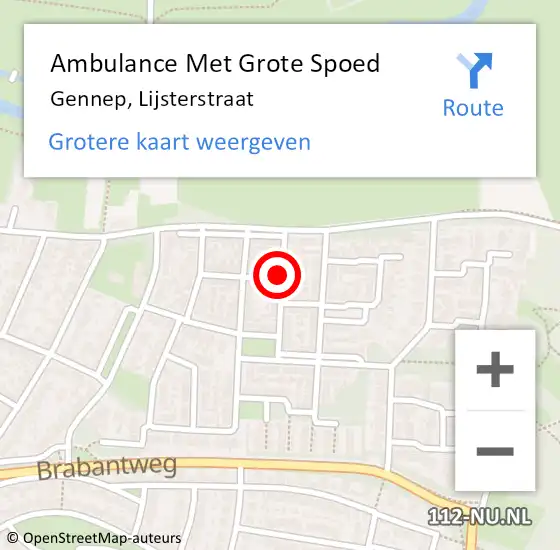 Locatie op kaart van de 112 melding: Ambulance Met Grote Spoed Naar Gennep, Lijsterstraat op 18 september 2015 19:59