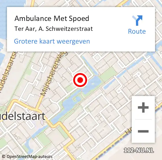 Locatie op kaart van de 112 melding: Ambulance Met Spoed Naar Ter Aar, A. Schweitzerstraat op 20 november 2013 22:45