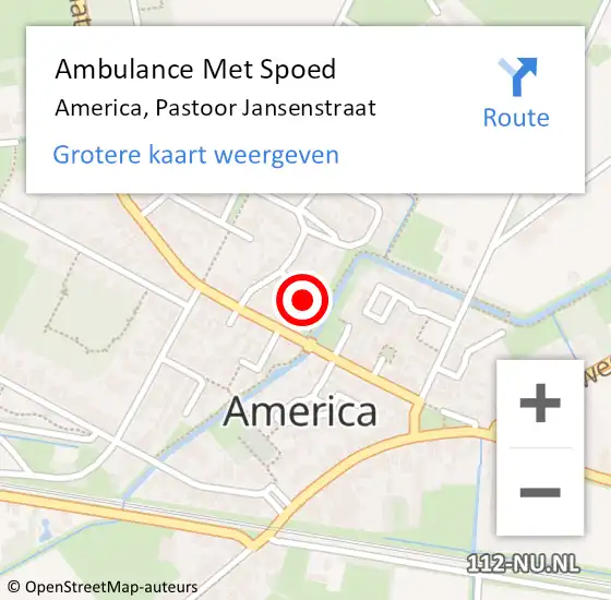 Locatie op kaart van de 112 melding: Ambulance Met Spoed Naar America, Pastoor Jansenstraat op 18 september 2015 22:14