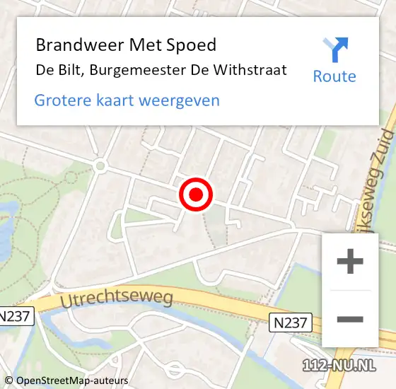 Locatie op kaart van de 112 melding: Brandweer Met Spoed Naar De Bilt, Burgemeester De Withstraat op 19 september 2015 04:55