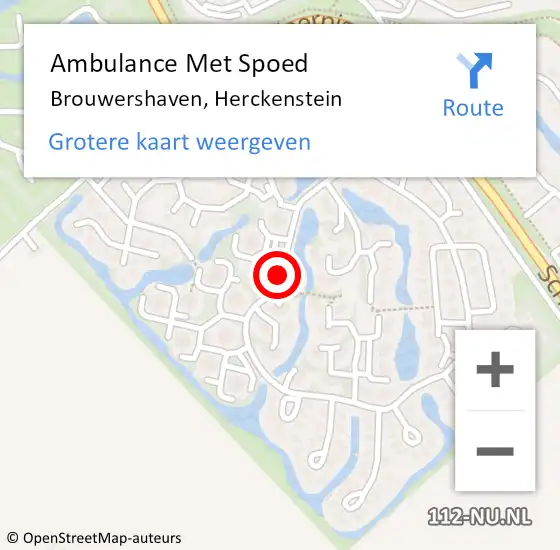 Locatie op kaart van de 112 melding: Ambulance Met Spoed Naar Brouwershaven, Herckenstein op 19 september 2015 07:25