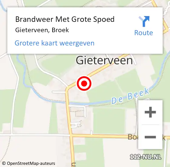 Locatie op kaart van de 112 melding: Brandweer Met Grote Spoed Naar Gieterveen, Broek op 19 september 2015 10:00