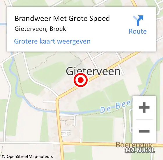 Locatie op kaart van de 112 melding: Brandweer Met Grote Spoed Naar Gieterveen, Broek op 19 september 2015 10:12