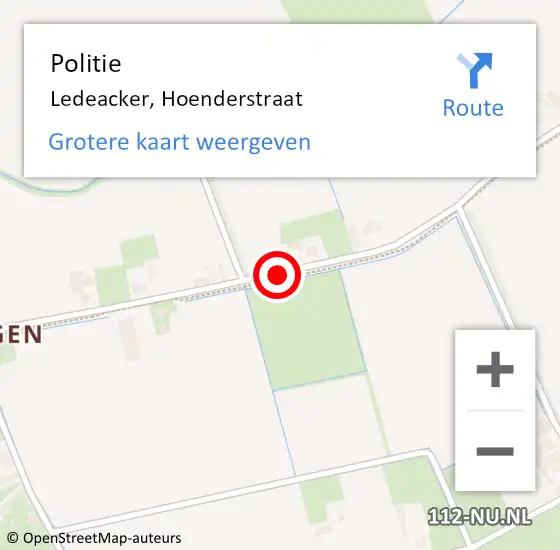 Locatie op kaart van de 112 melding: Politie Ledeacker, Hoenderstraat op 19 september 2015 10:15