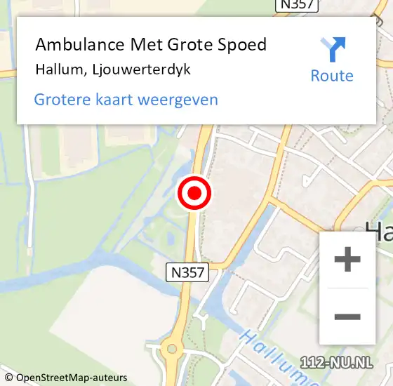 Locatie op kaart van de 112 melding: Ambulance Met Grote Spoed Naar Hallum, Ljouwerterdyk op 19 september 2015 14:13