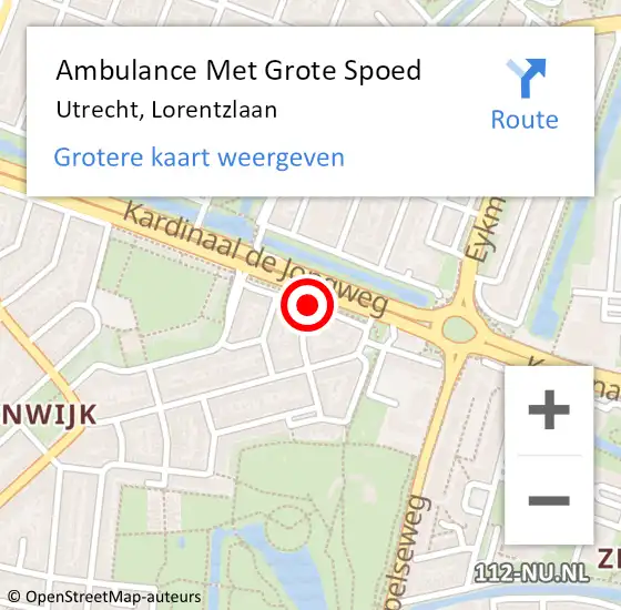 Locatie op kaart van de 112 melding: Ambulance Met Grote Spoed Naar Utrecht, Lorentzlaan op 19 september 2015 14:59