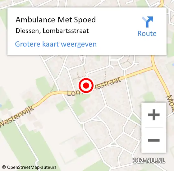 Locatie op kaart van de 112 melding: Ambulance Met Spoed Naar Diessen, Lombartsstraat op 19 september 2015 15:16