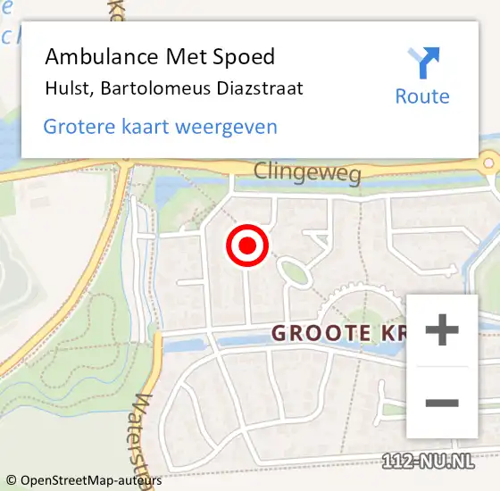 Locatie op kaart van de 112 melding: Ambulance Met Spoed Naar Hulst, Bartolomeus Diazstraat op 19 september 2015 15:40