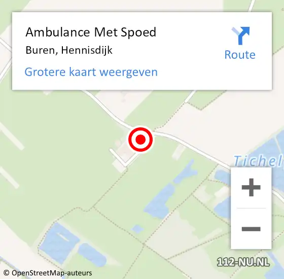 Locatie op kaart van de 112 melding: Ambulance Met Spoed Naar Buren, Hennisdijk op 19 september 2015 16:43