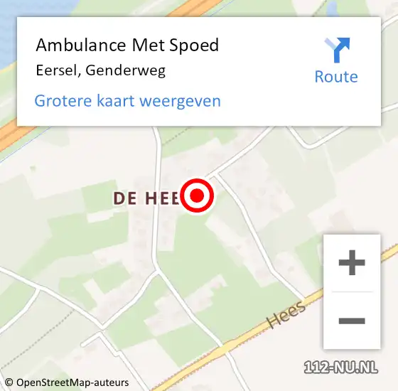Locatie op kaart van de 112 melding: Ambulance Met Spoed Naar Eersel, Genderweg op 19 september 2015 18:48