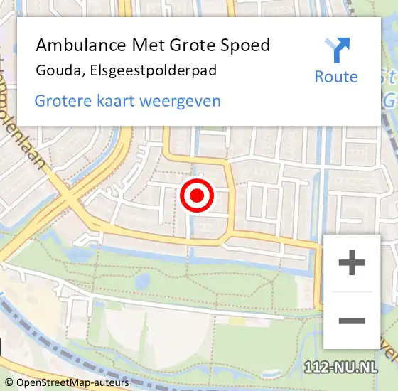 Locatie op kaart van de 112 melding: Ambulance Met Grote Spoed Naar Gouda, Elsgeestpolderpad op 19 september 2015 23:48