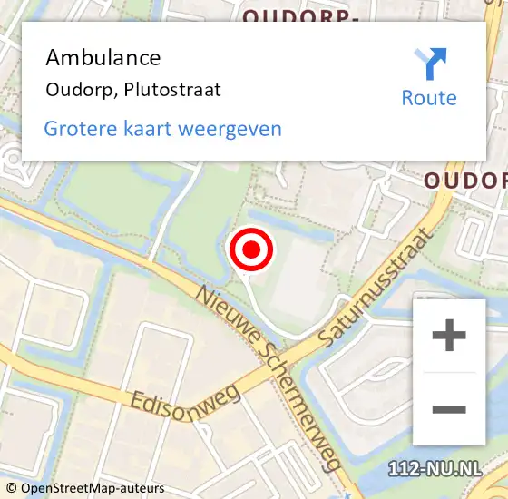 Locatie op kaart van de 112 melding: Ambulance Oudorp, Plutostraat op 20 september 2015 06:06