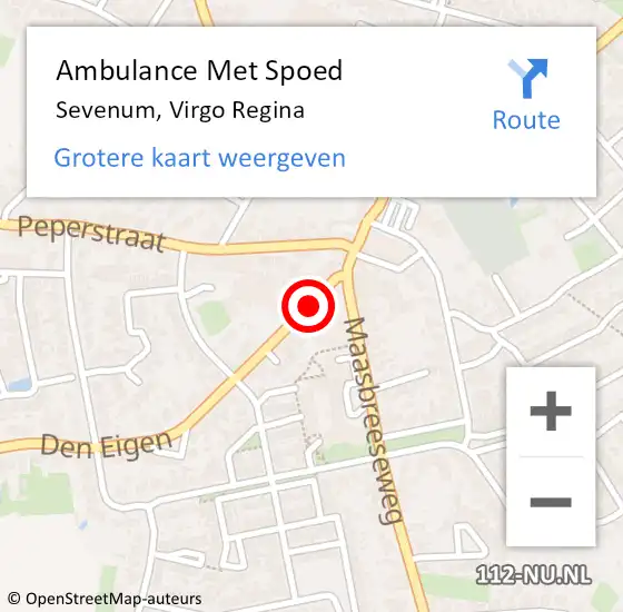 Locatie op kaart van de 112 melding: Ambulance Met Spoed Naar Sevenum, Virgo Regina op 20 september 2015 11:38