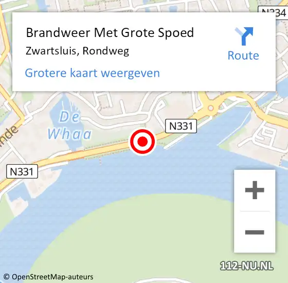 Locatie op kaart van de 112 melding: Brandweer Met Grote Spoed Naar Zwartsluis, Rondweg op 20 september 2015 14:57