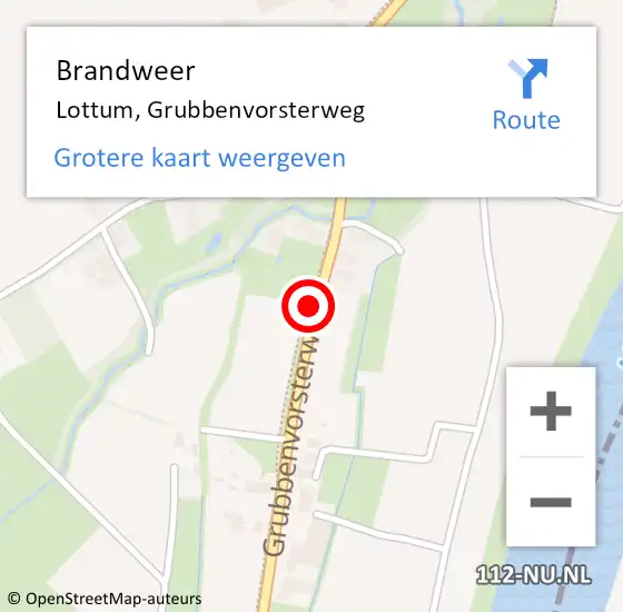 Locatie op kaart van de 112 melding: Brandweer Lottum, Grubbenvorsterweg op 20 september 2015 15:33