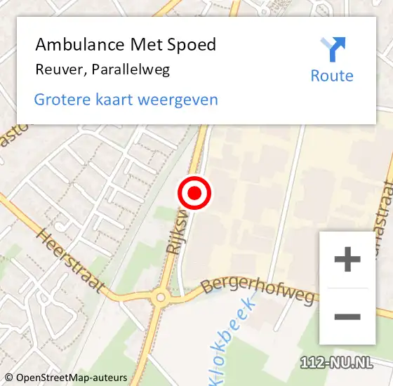 Locatie op kaart van de 112 melding: Ambulance Met Spoed Naar Reuver, Parallelweg op 20 september 2015 18:05