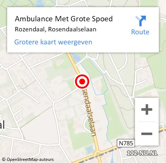 Locatie op kaart van de 112 melding: Ambulance Met Grote Spoed Naar Rozendaal, Rosendaalselaan op 20 september 2015 18:53