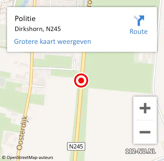 Locatie op kaart van de 112 melding: Politie Dirkshorn, N245 op 20 september 2015 19:11