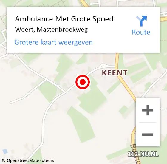 Locatie op kaart van de 112 melding: Ambulance Met Grote Spoed Naar Weert, Mastenbroekweg op 20 september 2015 19:15