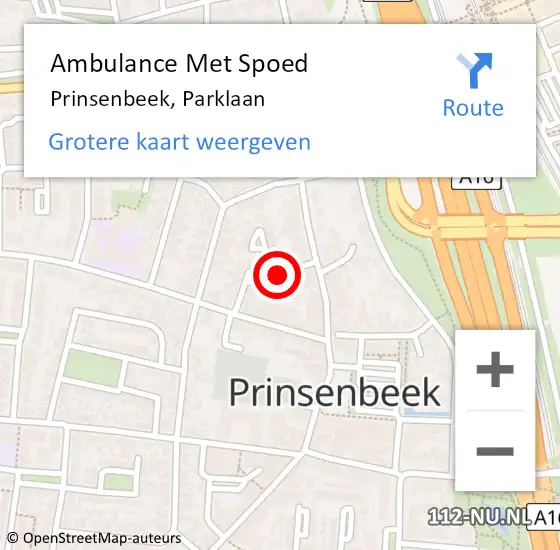 Locatie op kaart van de 112 melding: Ambulance Met Spoed Naar Prinsenbeek, Parklaan op 20 september 2015 21:26