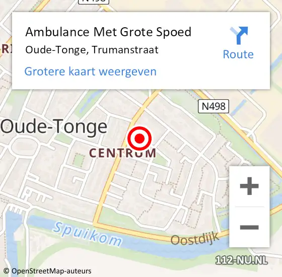 Locatie op kaart van de 112 melding: Ambulance Met Grote Spoed Naar Oude-Tonge, Trumanstraat op 20 september 2015 23:43