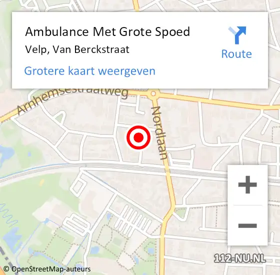 Locatie op kaart van de 112 melding: Ambulance Met Grote Spoed Naar Velp, Van Berckstraat op 20 september 2015 23:53