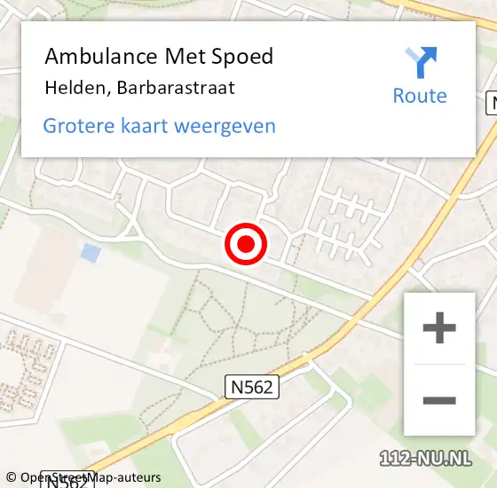 Locatie op kaart van de 112 melding: Ambulance Met Spoed Naar Helden, Barbarastraat op 21 september 2015 07:57