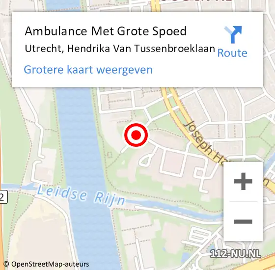 Locatie op kaart van de 112 melding: Ambulance Met Grote Spoed Naar Utrecht, Hendrika Van Tussenbroeklaan op 21 september 2015 08:51