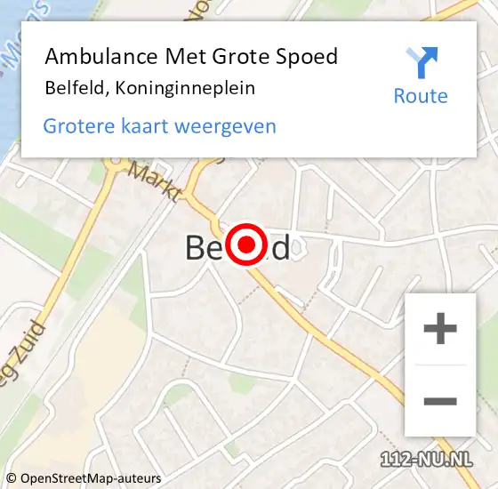 Locatie op kaart van de 112 melding: Ambulance Met Grote Spoed Naar Belfeld, Koninginneplein op 21 september 2015 09:11