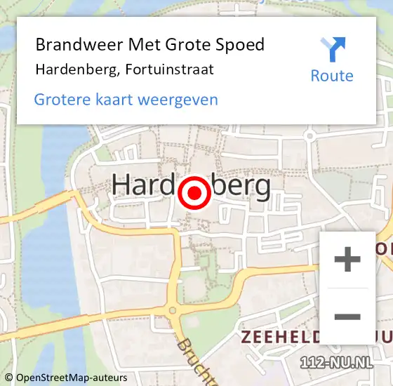 Locatie op kaart van de 112 melding: Brandweer Met Grote Spoed Naar Hardenberg, Fortuinstraat op 21 september 2015 09:51