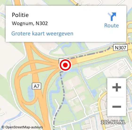 Locatie op kaart van de 112 melding: Politie Wognum, N302 op 21 september 2015 13:38