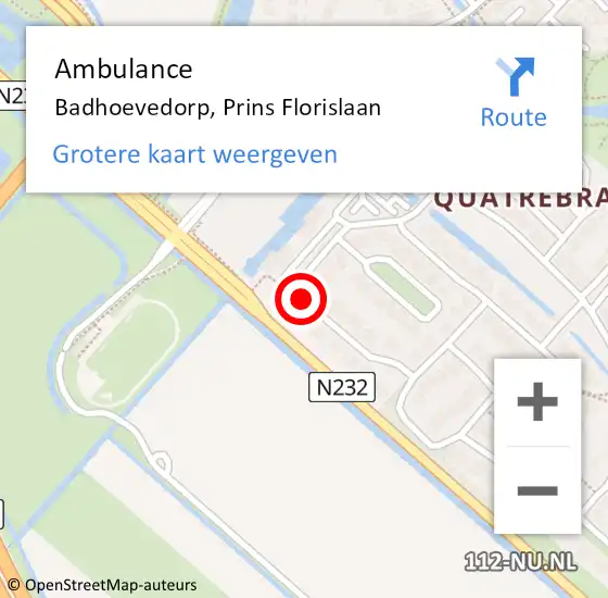 Locatie op kaart van de 112 melding: Ambulance Badhoevedorp, Prins Florislaan op 21 september 2015 19:13