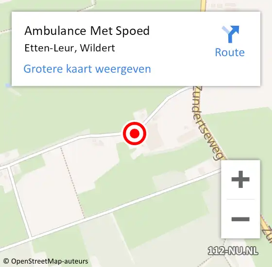 Locatie op kaart van de 112 melding: Ambulance Met Spoed Naar Etten-Leur, Wildert op 22 september 2015 01:05