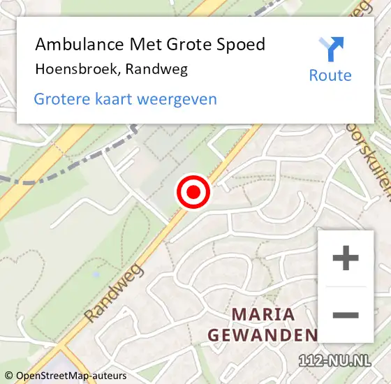 Locatie op kaart van de 112 melding: Ambulance Met Grote Spoed Naar Hoensbroek, Randweg op 22 september 2015 05:35