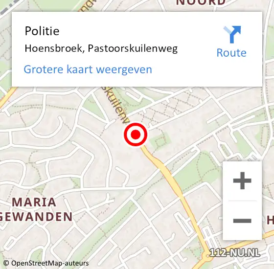 Locatie op kaart van de 112 melding: Politie Hoensbroek, Pastoorskuilenweg op 22 september 2015 05:40