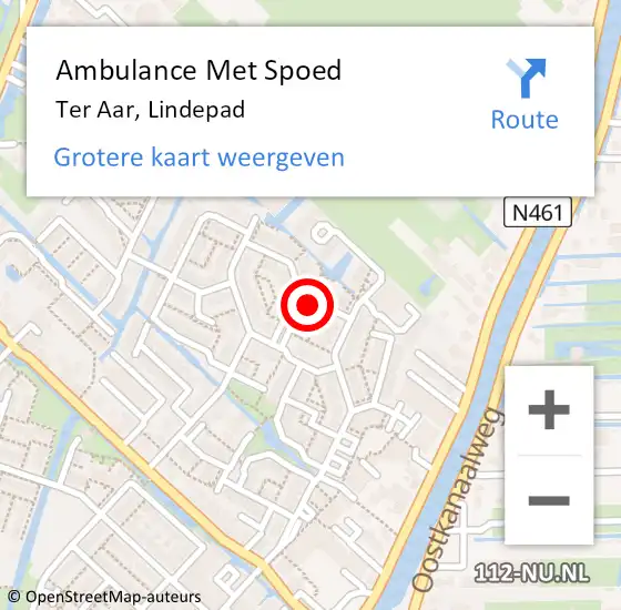 Locatie op kaart van de 112 melding: Ambulance Met Spoed Naar Ter Aar, Lindepad op 22 september 2015 09:02