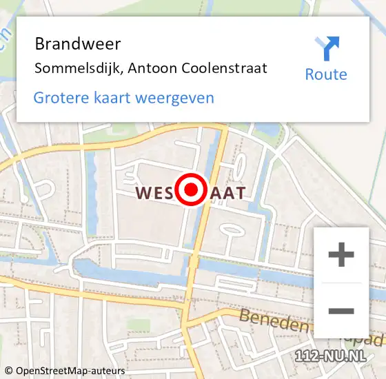 Locatie op kaart van de 112 melding: Brandweer Sommelsdijk, Antoon Coolenstraat op 22 september 2015 09:06