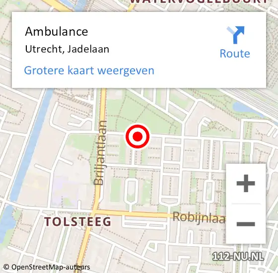 Locatie op kaart van de 112 melding: Ambulance Utrecht, Jadelaan op 22 september 2015 09:26