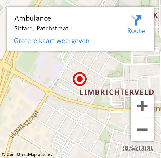 Locatie op kaart van de 112 melding: Ambulance Sittard, Patchstraat op 21 november 2013 10:14