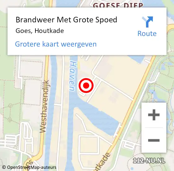 Locatie op kaart van de 112 melding: Brandweer Met Grote Spoed Naar Goes, Houtkade op 22 september 2015 11:37