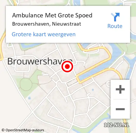 Locatie op kaart van de 112 melding: Ambulance Met Grote Spoed Naar Brouwershaven, Nieuwstraat op 22 september 2015 14:19