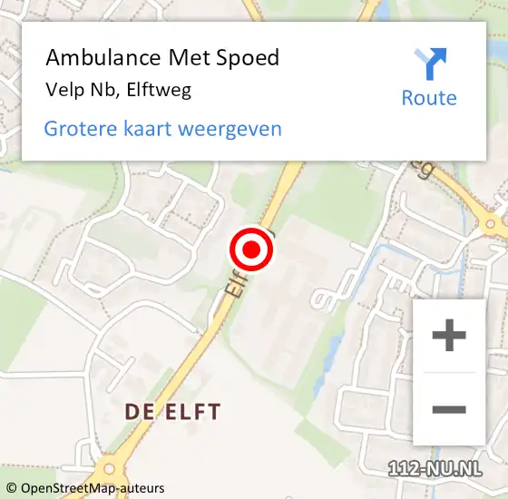 Locatie op kaart van de 112 melding: Ambulance Met Spoed Naar Velp Nb, Elftweg op 22 september 2015 14:45