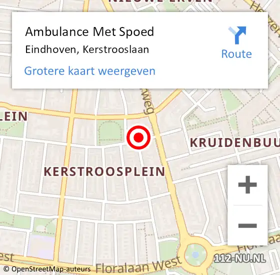 Locatie op kaart van de 112 melding: Ambulance Met Spoed Naar Eindhoven, Kerstrooslaan op 22 september 2015 14:46