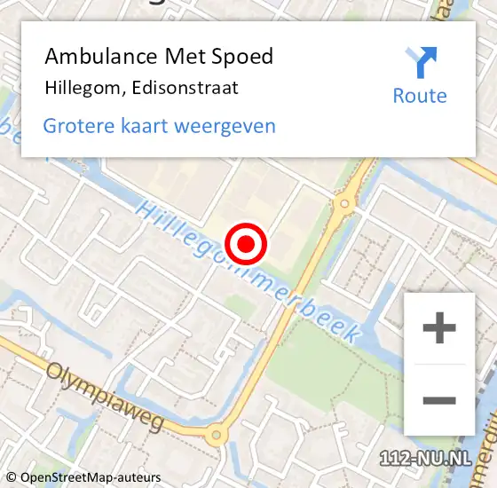 Locatie op kaart van de 112 melding: Ambulance Met Spoed Naar Hillegom, Edisonstraat op 22 september 2015 15:00