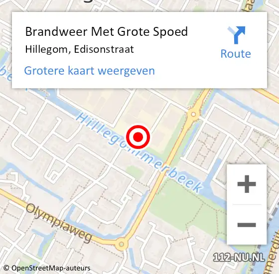 Locatie op kaart van de 112 melding: Brandweer Met Grote Spoed Naar Hillegom, Edisonstraat op 22 september 2015 15:03