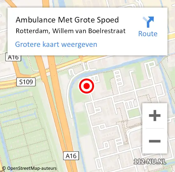 Locatie op kaart van de 112 melding: Ambulance Met Grote Spoed Naar Rotterdam, Willem van Boelrestraat op 22 september 2015 17:31