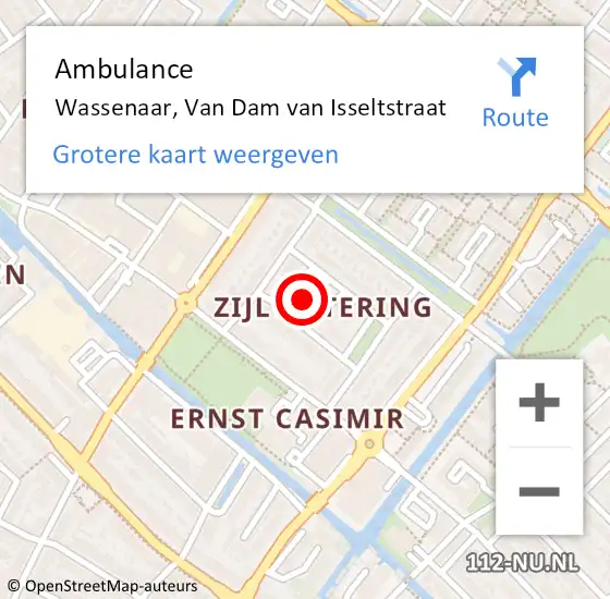 Locatie op kaart van de 112 melding: Ambulance Wassenaar, Van Dam van Isseltstraat op 23 september 2015 01:13