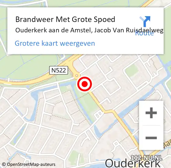 Locatie op kaart van de 112 melding: Brandweer Met Grote Spoed Naar Ouderkerk aan de Amstel, Jacob Van Ruisdaelweg op 21 november 2013 11:37